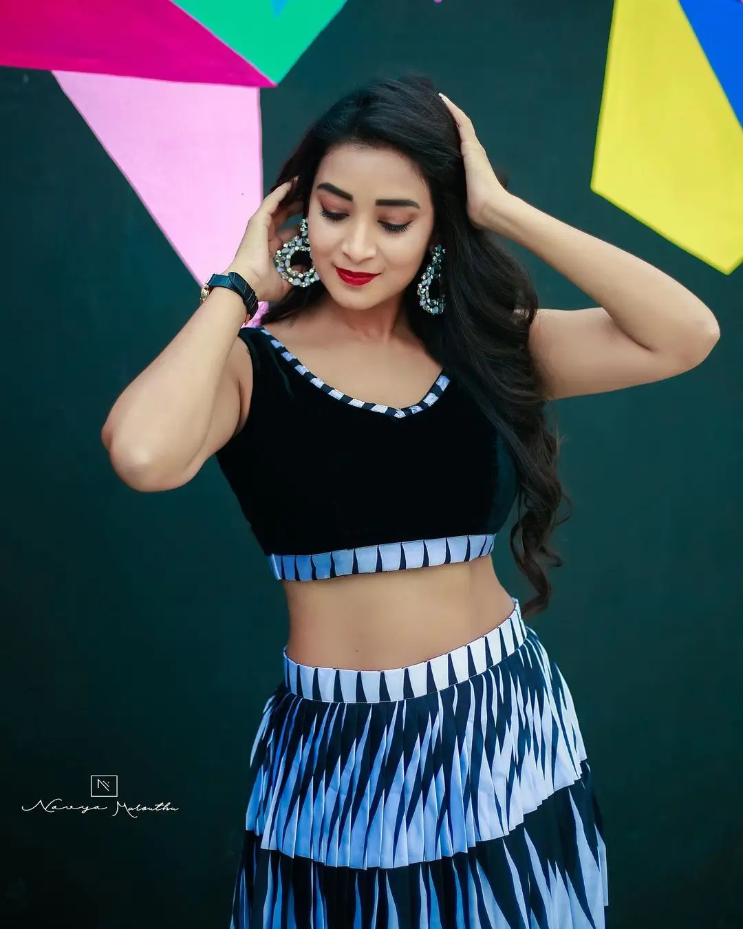 Maa TV Actress Bhanu Sri Wearing Black Lehenga Choli